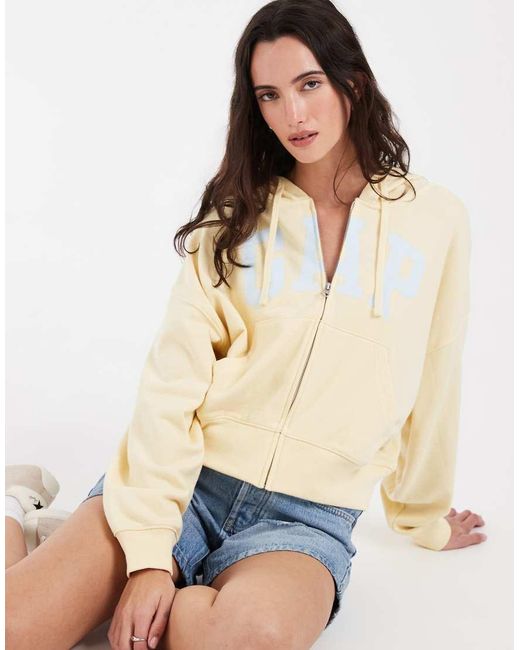 Gap Natural Logo Cropped Zip Through Hoodie
