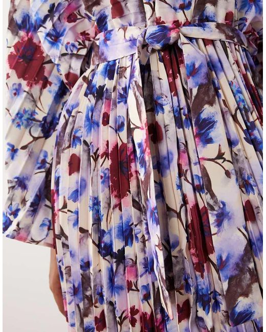 Iyal Purple Long Sleeve Pleated Detail Kaftan Dress