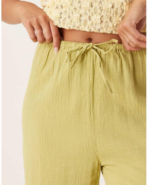 Pimkie Yellow Linen Look Drawstring Waist Wide Leg Trousers