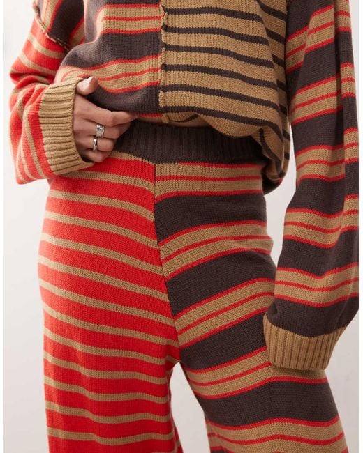 Collusion Red Spliced Stripe Knitted jogger Co-ord