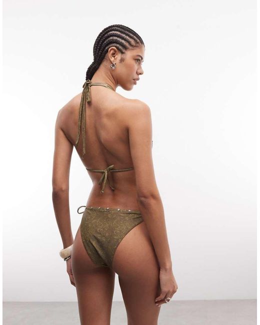 Reclaimed Vintage White Tie Side Bikini Bottoms With Studs