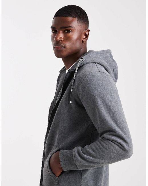 Brave Soul Gray Zip-through Hoodie With Drawcords for men