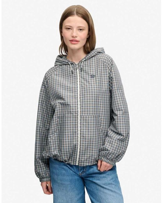 Superdry Gray Checked Raglan Windbreaker Jacket