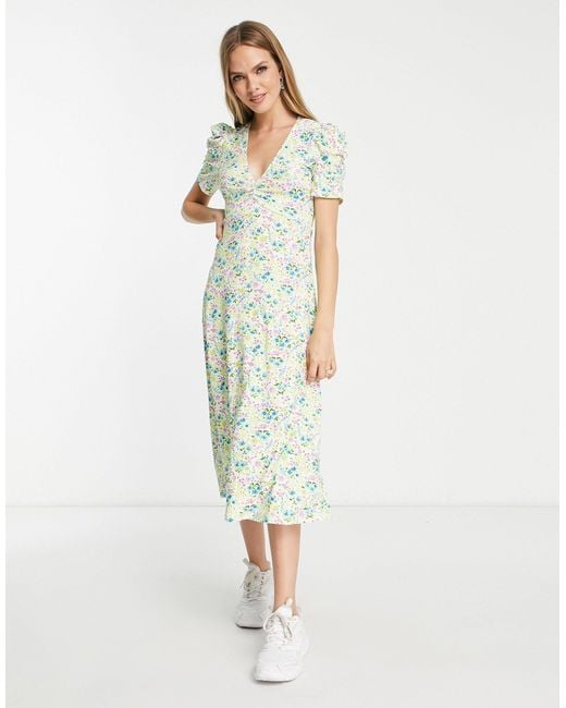 ASOS Synthetic Short Sleeve Midi Tea Dress With Ruched Bust | Lyst Canada
