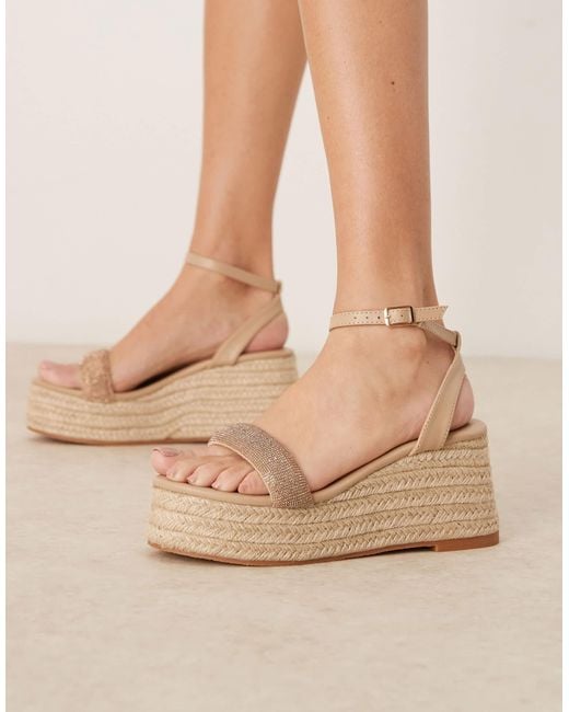 Glamorous Natural Espadrille Platform Heeled Sandals