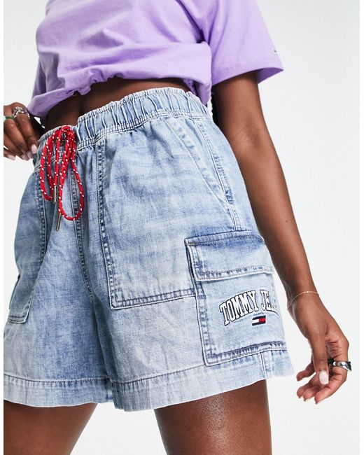 Tommy Hilfiger Elasti Cargo Denim Shorts in Blue Lyst