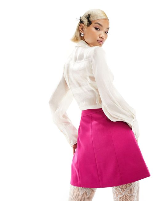 Labelrail Pink X Dyspnea Button Through A-line Mini Skirt