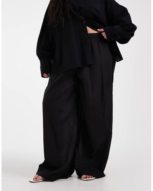 ASOS Black Asos Design Curve Ipanema Sheer Linen Blend Wide Leg Beach Pants