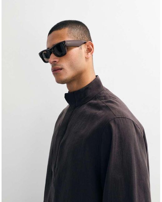 ASOS Brown Co-ord Oversized Funnel Neck Overhead Flowing Shirt for men