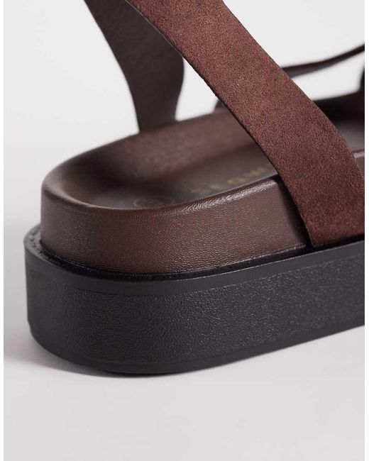 SEQWL Wide Fit Brown Strappy Flatform Sandals