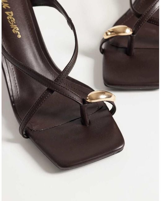 Public Desire Brown Ria Gold Detail Heeled Sandals
