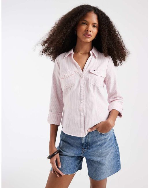 Hollister White 3/4 Sleeve Cinched Shirt