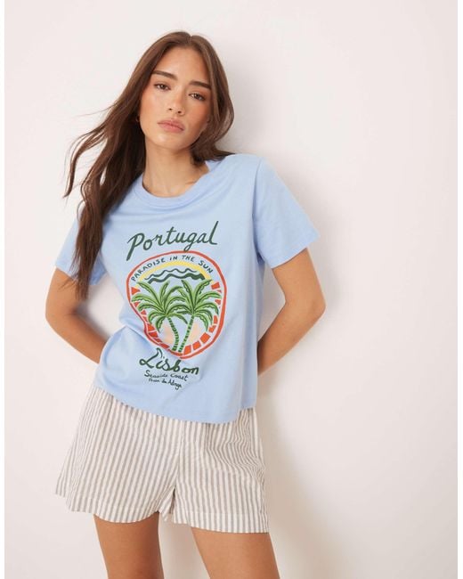 ASOS Blue Relaxed Baby Tee With Portugal Palm Tree Graphic