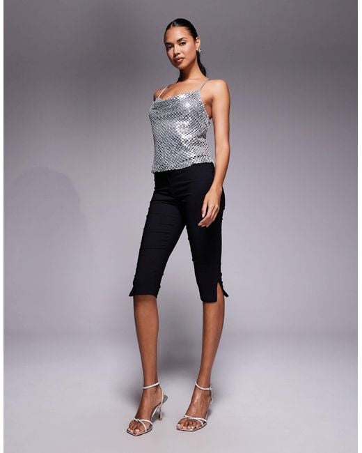 River Island Gray Sequin Drape Cami Top