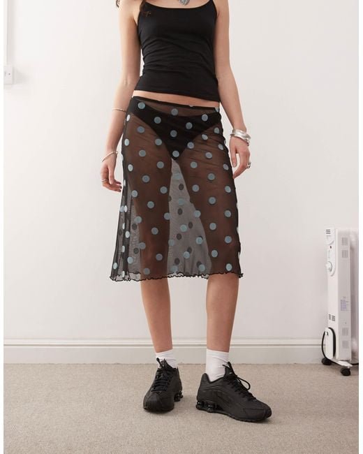 Collusion Natural Polka Dot Sheer Mesh Skirt