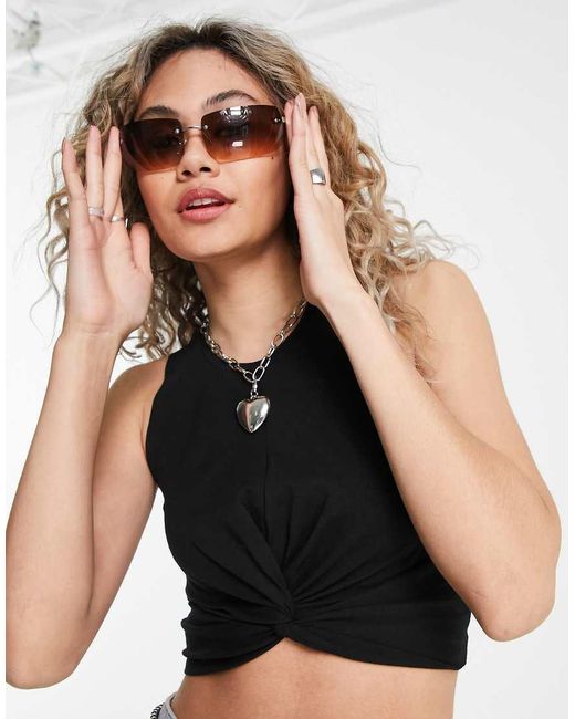 Noisy May Black Twist Front Crop Top