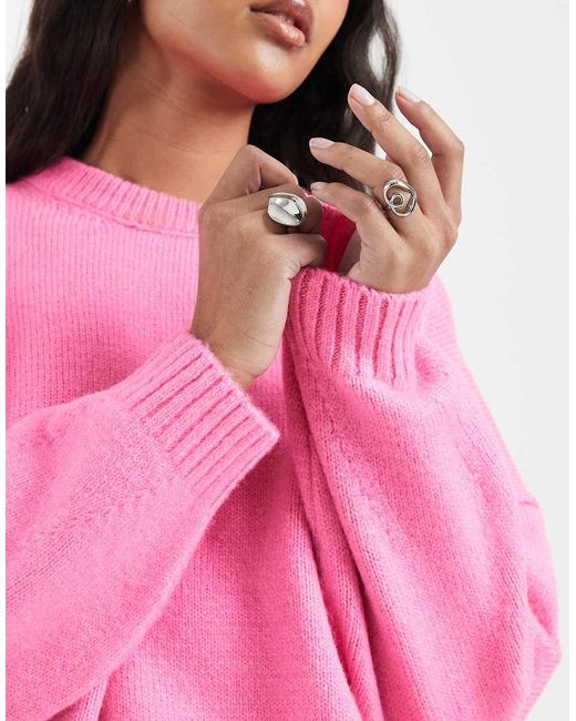 ASOS Pink Oversized Crew Neck Jumper With Curved Hem
