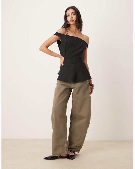 Mango Black Off Shoulder Top With Peplum Hem