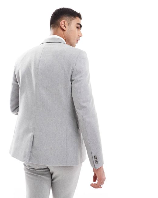 ASOS Gray Double Breasted Skinny Suit Jacket With Wool for men
