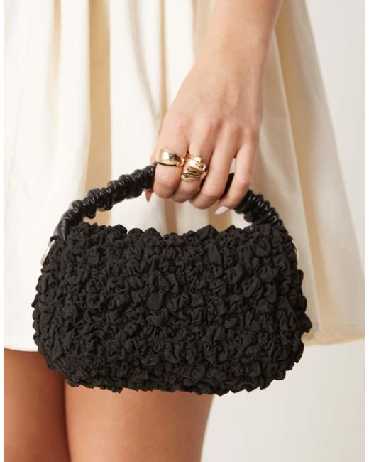 ASOS Black Ruched Handle Textured Grab Bag With Detachable Chain Crossbody Strap