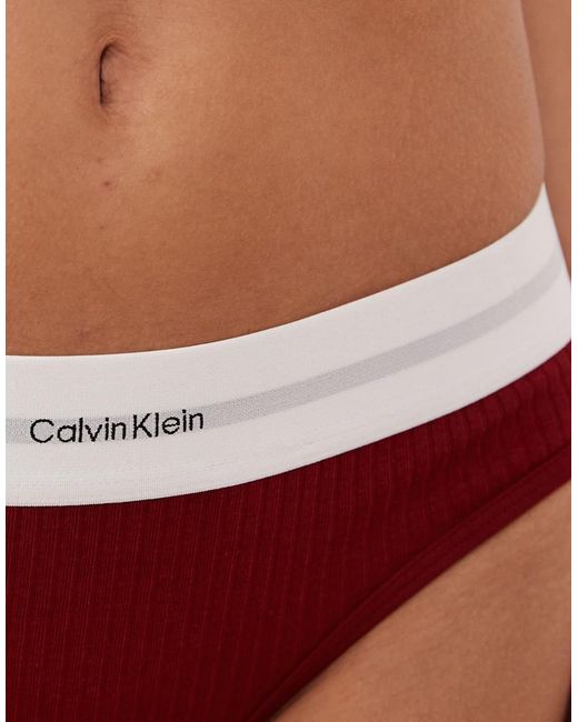 Calvin Klein Red Cotton Modal Rib Thong