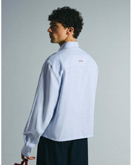 Bershka Blue Boxy Long Sleeve Shirt for men