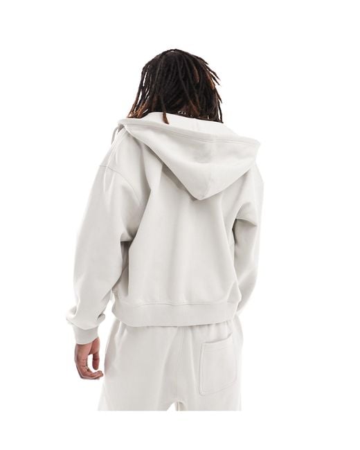 Weekday White Unisex Boxy Fit Zip Through Hoodie With Graphic Print