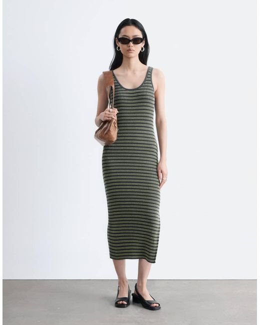 & Other Stories Gray Ribbed Striped Knit Maxi Dress