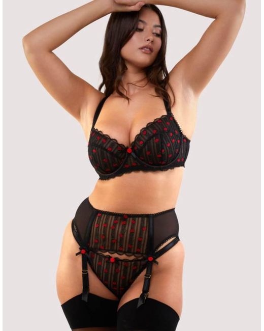 Playful Promises Black Elodie & Rosebud Embroidery Suspender Belt