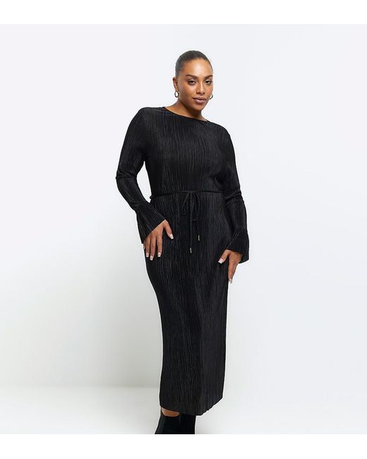 River Island Blue Plisse Belted Midi Dress