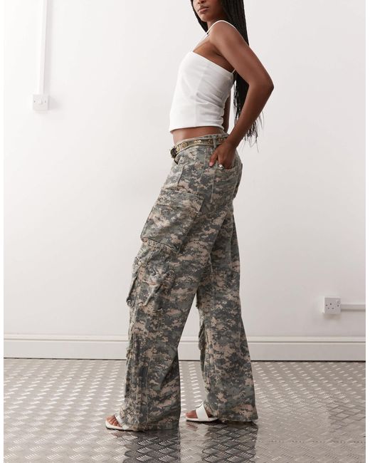 Lioness Multicolor Sweetness Low Rise Pocket Detail Oversized Cargo Jeans