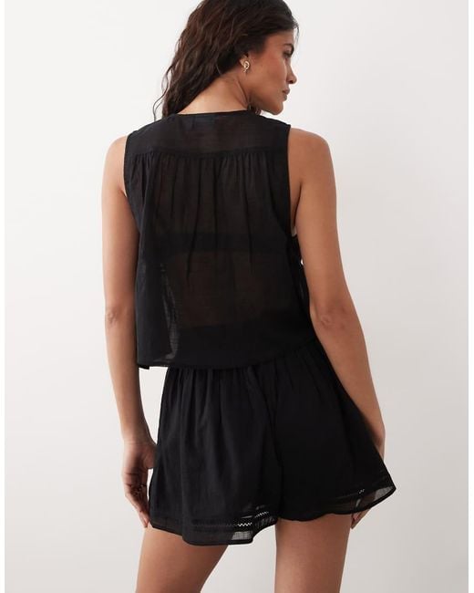ASOS Black Calypso Beach Shorts With Lace Trim