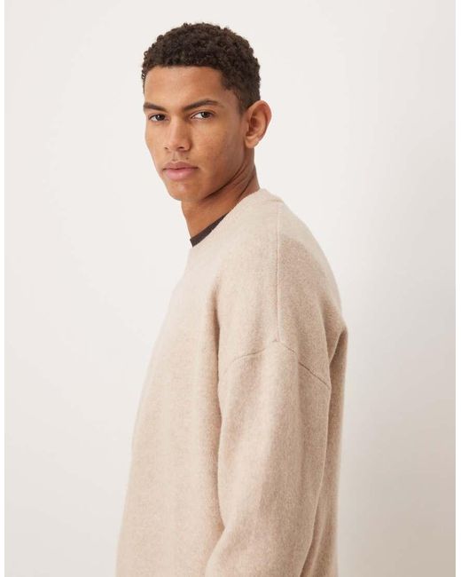 ASOS Natural Oversized Brushed Knitted Crew Neck Jumper for men