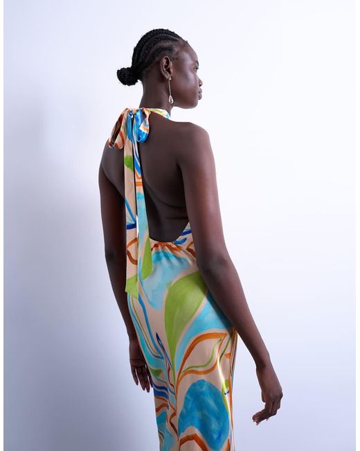TOPSHOP Blue Halter Neck Maxi Dress