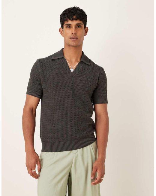 Mango Black Knitted Polo Shirt for men