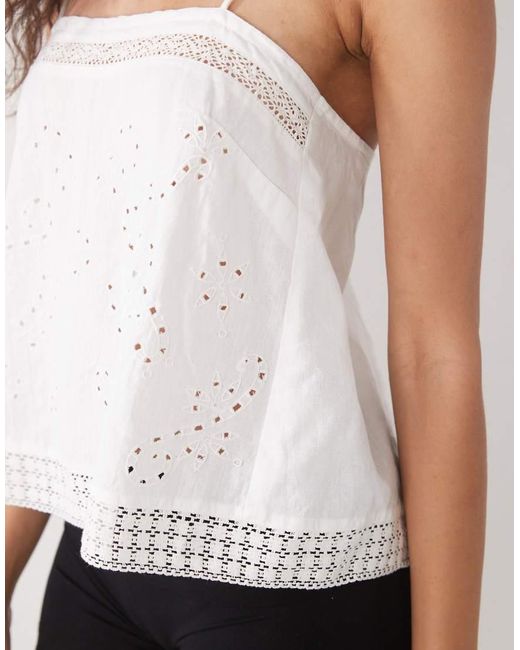 Collusion White Open Back Crochet Patch Work Cami Top