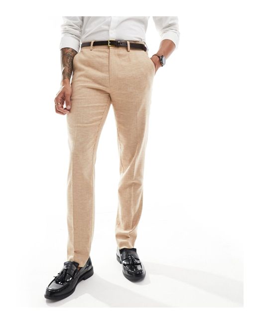 ASOS Natural Slim Herringbone Suit Trouser With Linen for men