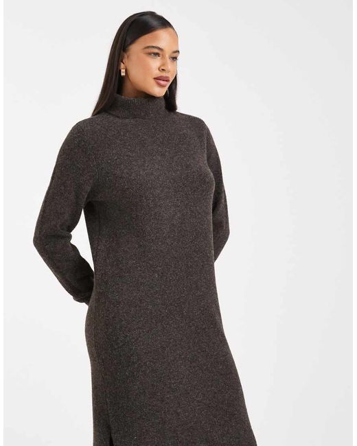Vero Moda Brown Soft Knitted Roll Neck Midi Dress