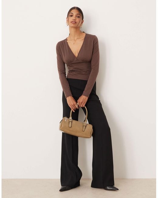 ASOS Multicolor Long Sleeve V Neck Top With Ruched Bust Detail