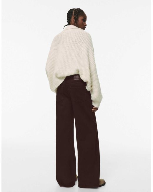 Jean ample à taille croisée - marron Pull&Bear en coloris White