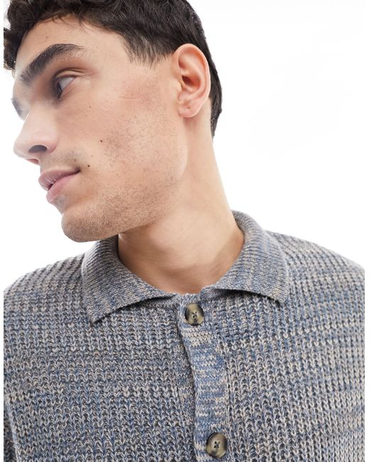 ASOS Blue Knitted Button Through Polo for men