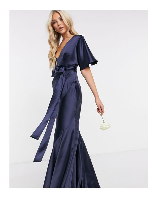 ASOS Bridesmaid Satin Kimono Sleeve Maxi Dress With Panelled Skirt And ...