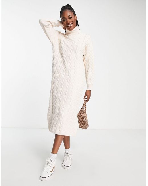 Urban Bliss Knitted Midi Dress With Roll Neck in Natural | Lyst Australia