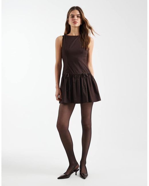 Hollister Brown Square Neck Tie Waist Mini Dress