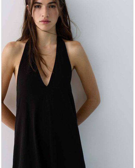 Pull&Bear Black Halter Midi Dress