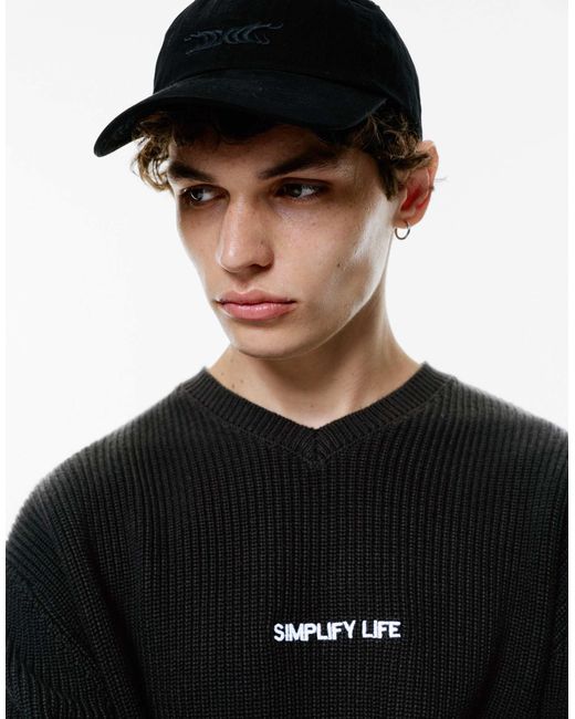 Pull en maille à slogan brodé Pull&Bear pour homme en coloris Black