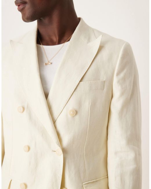 Mango Natural Slim Fit Double Breasted Linen Suit Blazer for men