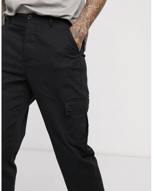 mens black tapered cargo pants