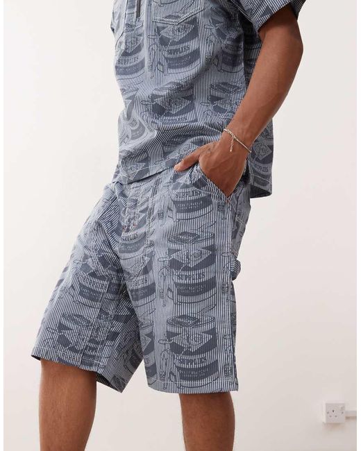 ICECREAM Blue Supplies Work All Over Printed Shorts Co-ord for men