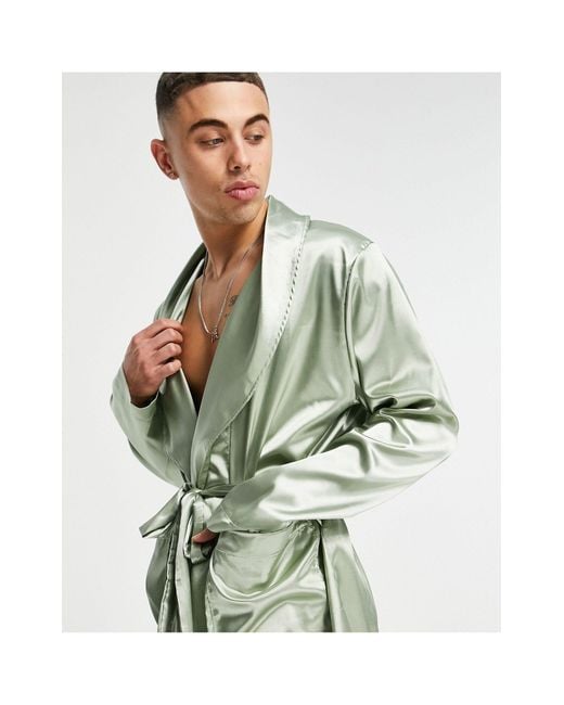 ASOS Green Short Satin Dressing Gown for men